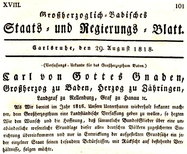 Druckversion der Titelseite Badische Verfassung